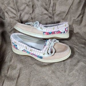 Sperry Woman Topsider Angelfish Stripes/Flowers Slip On Boat Shoes Sz 6 Used